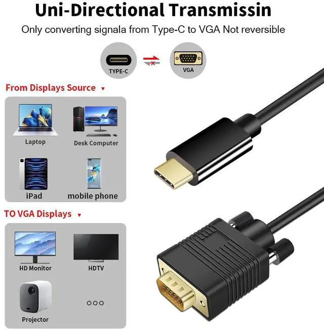Alt view image 4 of 5 - Kirzi USB C to VGA Cable 25ft, USB Type-C to VGA Cable [Thunderbolt 3/4 Compatible] Compati Well with iPhone 15 Pro/Max, MacBook Pro/Air 2023, iPad Pro, iMac, S23, XPS 17, Surface Book 3 and More