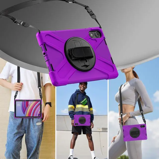 Alt view image 5 of 5 - GooodiDEAR for Redmi Pad Pro 12.1 Case, Heavy-Duty Shockproof Cover Mi Poco Pad 12.1 with 360° Rotating Kickstand, Adjustable Hand Strap Shoulder Strap, Full-Body Protection, Dust Plug Design, Purple