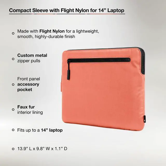 Alt view image 2 of 5 - Incase Compact Laptop Sleeve with Flight Nylon MacBook/Laptop/iPad/Tablet Sleeve, and Cover, Lightweight, Weather Resistant, with Slip Pocket for Accessories (Misty Orange, 14-Inch)
