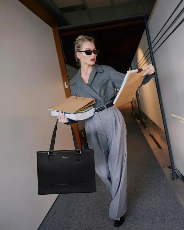 Alt view image 2 of 5 - LOVEVOOK Laptop Tote Bag for Women 17.3 Inch Work Bag Leather Laptop Purse with Clutch, Large Computer Briefcase Bag for Office Business Teacher Casual