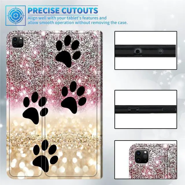 Alt view image 5 of 5 - Case for iPad Pro 12.9 6th/5th/4th/3rd Generation 2022/2021/2020/2018, Lightweight TPU Shockproof with Auto Sleep/Wake Cover for 12.9 Inch iPad Pro, Black Dog Paw Sparkles
