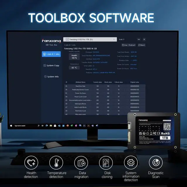 Alt view image 5 of 5 - fanxiang S101 1TB SSD SATA SSD 1TB Internal Solid State Drive SATA III 6Gb/s 2.5" SSD, UP to 550MB/s, 3D NAND TLC, Upgrade Laptop PC and Desktops