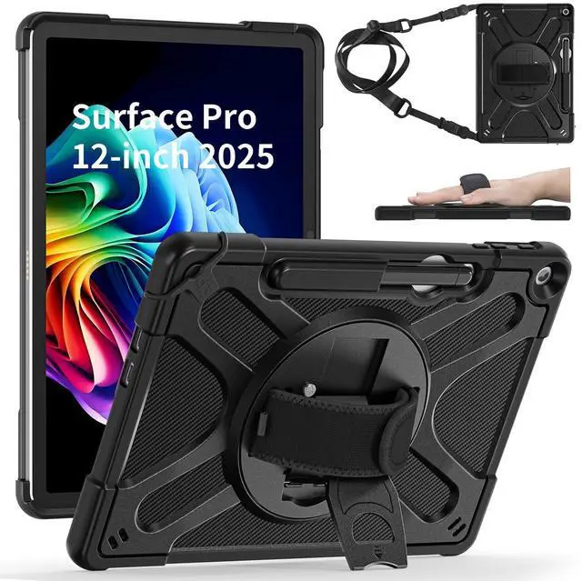 Main image of ZenRich Rugged Case for Microsoft Surface Pro 12 (2025)  Heavy Duty Shockproof Protective Case with 360° Rotating Kickstand, Hand & Shoulder Strap, Business Friendly, Type Cover Keyboard Compatible