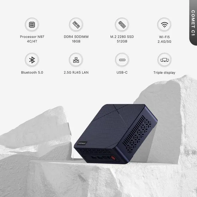 Alt view image 2 of 5 - origimagic N97 Mini Computers 2.5G LAN, 16GB RAM 512GB PCIe SSD Mini Desktop, Dual HDMI, 4K Triple Display, Full Function USB Type-C, Wi-Fi 5, USB 3.2, BT 5.0,Office/Home Use