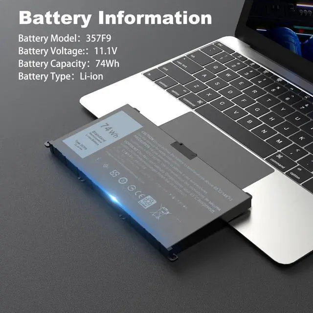 Alt view image 2 of 5 - 74Wh 357F9 71JF4 11.4v Laptop Battery for Dell Inspiron 15 7000 Gaming 7559 7567 5577 7557 5576 7566 i7559 15-7559 71JF4 INS15PD 0GFJ6 P65F 071jf4 P57F 0357F9 071JF4 P57F003 P65F001 i7559-5012GRY