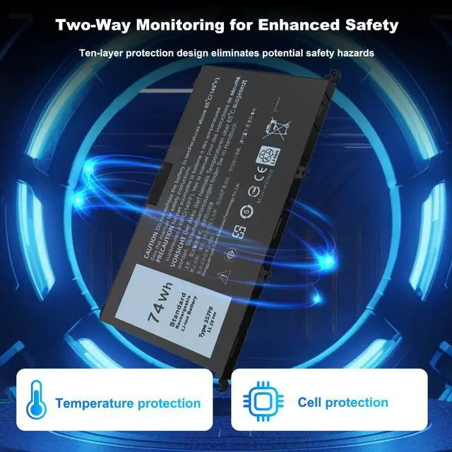 Alt view image 3 of 5 - 74Wh 357F9 71JF4 11.4v Laptop Battery for Dell Inspiron 15 7000 Gaming 7559 7567 5577 7557 5576 7566 i7559 15-7559 71JF4 INS15PD 0GFJ6 P65F 071jf4 P57F 0357F9 071JF4 P57F003 P65F001 i7559-5012GRY