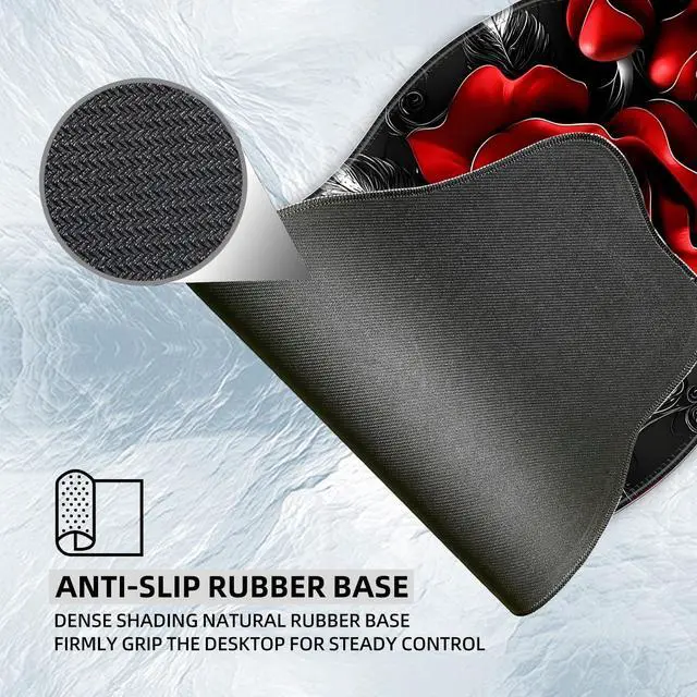 Alt view image 5 of 5 - Tudguiloae Large Gaming Mouse Pad with Coaster, Edge Stitching Keyboard Vintage Red Rose Mouse Mat for Desk, 35.4" x 15.75" Household Extended Desk Pad for Desktop, Non-Slip Rubber Base