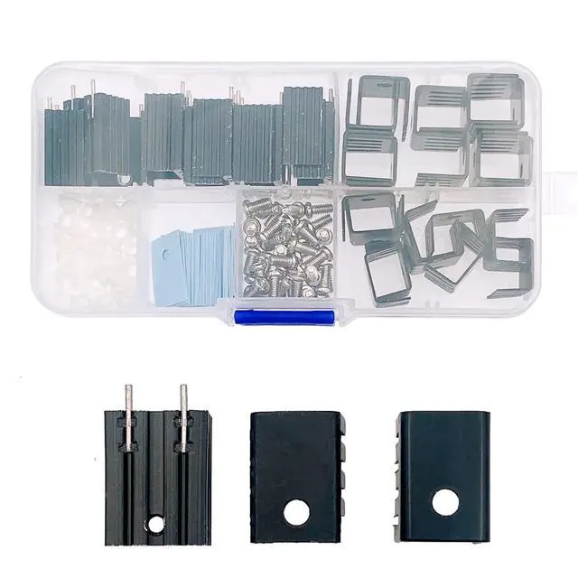 Alt view image 2 of 5 - Jienk 30Pcs TO-220 Aluminum Heatsink & Insulator/Mounting Kits for Voltage Regulator MOSFET Transistor,3 Different Size Heatsink 10 Each+ 30 Screws + 30 Screw Washer +30 Insulator Rubberized Silicone