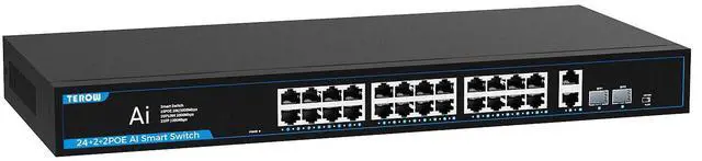 Main image of TEROW PoE Gigabit Switch 24-Port with 2 Uplink 1000Mbps & 2 SFP Slots - 802.3af/at Compliant, 320W, Plug & Play, Traffic Optimization, Quiet Fanless Design for Office and Enterprise