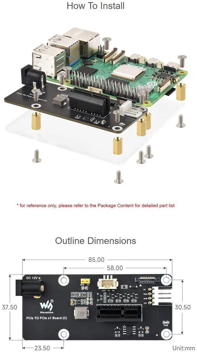 Alt view image 5 of 5 - PCIe to PCIe x1 Adapter Board (C) for Raspberry Pi 5 | Compatible with PCIe x1, x4, x8, x16 Devices | 16PIN FFC Connector | Power Supply via 12V Header & DC Jack