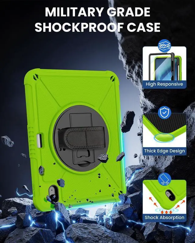 Alt view image 4 of 5 - ZtotopCases for iPad (A16) 11th/10th Generation 11''/10.9'' with Screen Protector, Pen Holder, Handle Shoulder Strap,360 Rotating Stand Rugged Protective Case for iPad 11th Gen 2025(A3354/A3355),Green