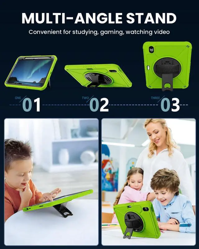 Alt view image 5 of 5 - ZtotopCases for iPad (A16) 11th/10th Generation 11''/10.9'' with Screen Protector, Pen Holder, Handle Shoulder Strap,360 Rotating Stand Rugged Protective Case for iPad 11th Gen 2025(A3354/A3355),Green