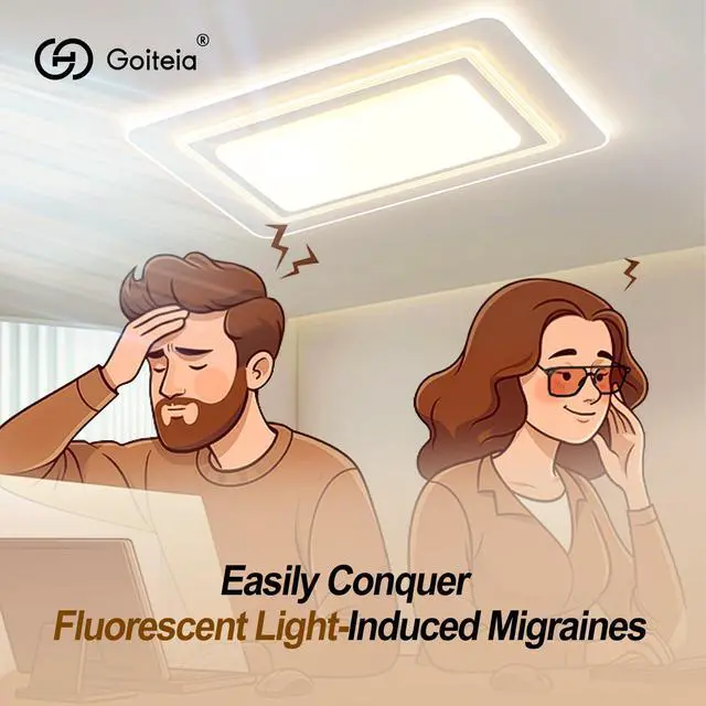 Alt view image 5 of 5 - Goiteia FL 41 Migraine Glasses,Light Sensitivity Glasses for Fluorescent LED Glare,Photophobia,Computer Screen Glare,Spring Hinges for Better Comfort