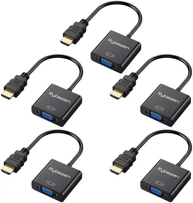 Main image of HDMI to VGA Adapter 5 Pack, Gold-Plated HDMI to VGA Converter (Male to Female), Compatible for Computer, Laptop, PC, Monitor, Projector, HDTV, Chromebook, Raspberry Pi, Roku, Xbox and More