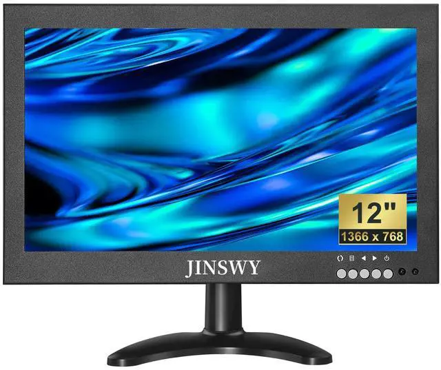 Main image of JINSWY 12" Mini Security Monitor, IPS 1366x768 Metal Screen, HDMI/VGA/AV/BNC/USB Input, Built-in Speakers & Remote, for CCTV Surveillance and Security Systems
