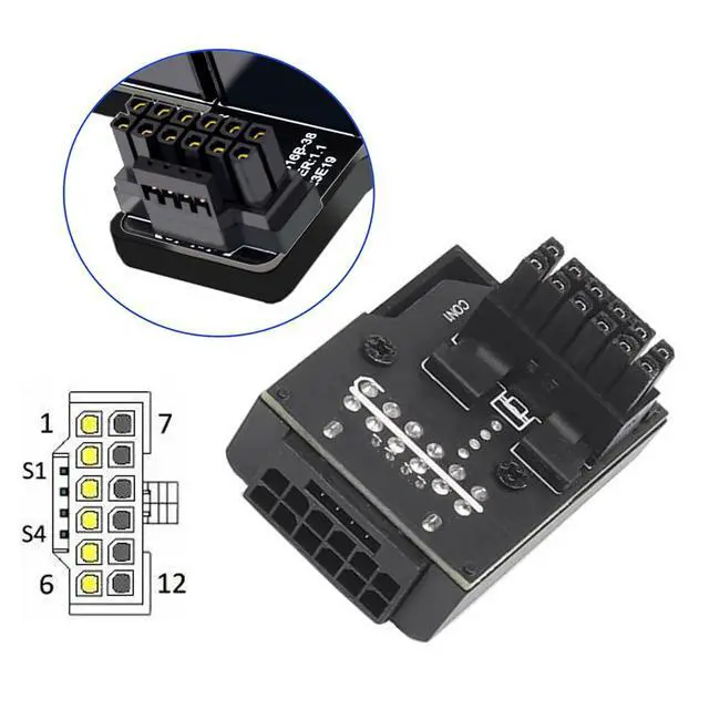 Alt view image 2 of 5 - xiwai 12VHPWR 12+4P Up Angled Connector ATX3.0 PCI-E 5.0 Power Modular Male to Female Adapter for 3080 3090TI PSU Graphics Card