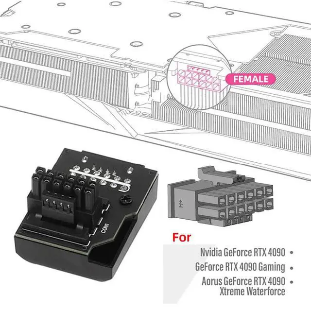 Alt view image 3 of 5 - xiwai 12VHPWR 12+4P Up Angled Connector ATX3.0 PCI-E 5.0 Power Modular Male to Female Adapter for 3080 3090TI PSU Graphics Card