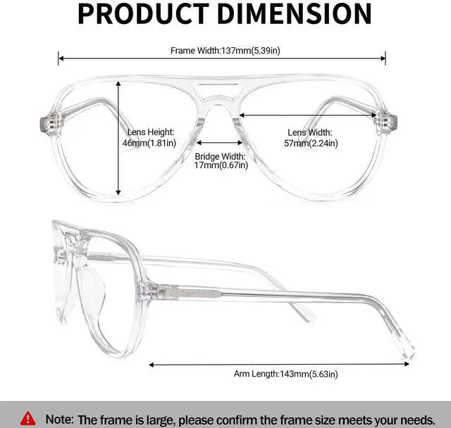 Alt view image 4 of 5 - Zeelool Unisex Trendy TR90 Oversized Aviator Eyeglasses with Non-prescription Clear Lens Erwin ZOT02084-01 Crystal