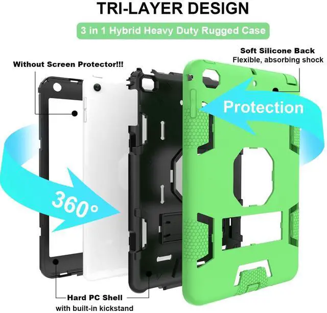Alt view image 2 of 5 - CCMAO iPad mini 5 Case 2019, iPad mini 4 Case 2015, Heavy Duty Shockproof Hybrid Protective Cover for iPad mini 5th/4th Generation 7.9 inch, for Kids Boys Child, Green+Black
