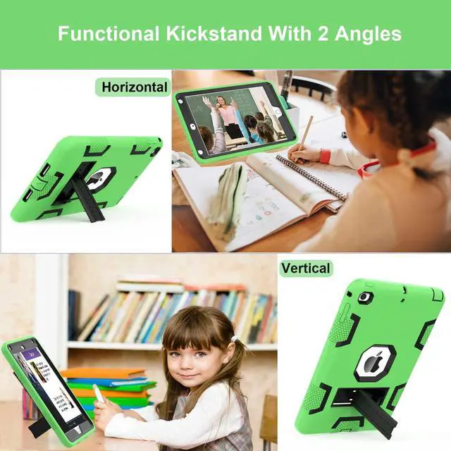 Alt view image 3 of 5 - CCMAO iPad mini 5 Case 2019, iPad mini 4 Case 2015, Heavy Duty Shockproof Hybrid Protective Cover for iPad mini 5th/4th Generation 7.9 inch, for Kids Boys Child, Green+Black