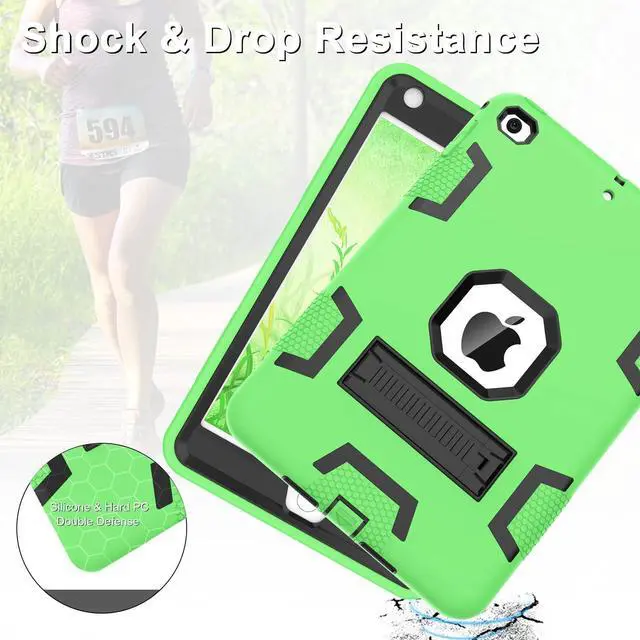 Alt view image 5 of 5 - CCMAO iPad mini 5 Case 2019, iPad mini 4 Case 2015, Heavy Duty Shockproof Hybrid Protective Cover for iPad mini 5th/4th Generation 7.9 inch, for Kids Boys Child, Green+Black