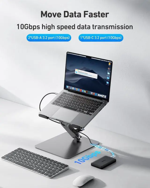 Alt view image 3 of 5 - BENFEI Laptop Stand with USB C 7in1 Docking Station,HDMI 4K@60Hz,1*SD 1*Micro SD,100W Power Delivery,10Gbps 1*USB C 3.2 and 2*USB A 3.2 Compatible with MacBook Pro/Air, iPad Pro, XPS, Thinkpad