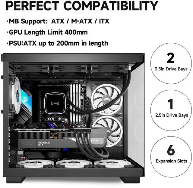 Alt view image 4 of 5 - PCCOOLER C3T500 ARGB PC Case Mid Tower Desktop Computer Gaming Superior Case for ATX/M-ATX/ITX with 6 ARGB Case Fans,Column-Free Design,360MM Radiator&400MM GPU Support,Easy Installation (Black)