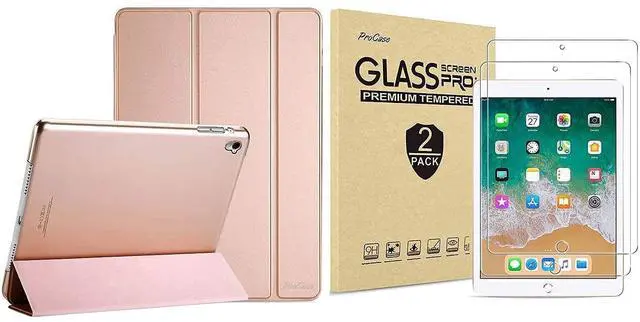Main image of ProCase iPad Pro 9.7 Rosegold Slim Hard Shell Case Bundle with 2 Pack iPad 9.7 2018 & 2017 / iPad Pro 9.7 / iPad Air 2 / iPad Air Tempered Glass Screen Protectors