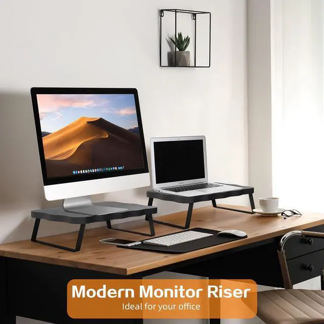Alt view image 3 of 5 - ZORVIDSON Monitor Stand Riser, Wooden Computer Stand for Desk, Wood and Steel Multi-Purpose Desktop Storage Laptop Riser Desk Shelf for Computer, Laptop, PC, Printer, 15.75 x 9.45 x 3.94 Inch Length (