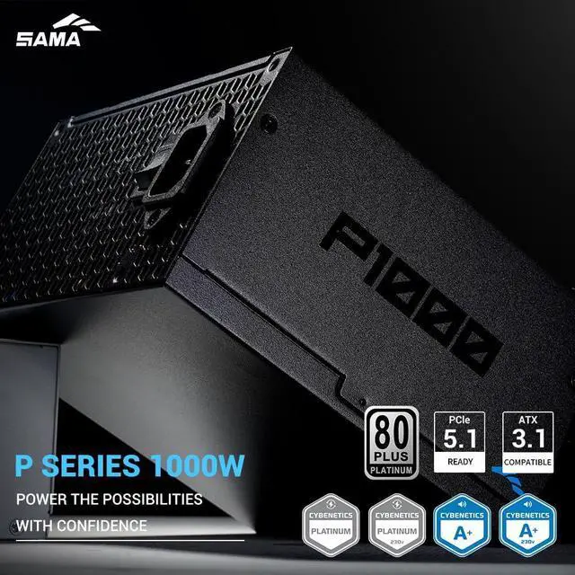 Alt view image 2 of 5 - SAMA P1000 1000W Platinum Power Supply  Fully Modular ATX 3.1 PSU | PCIe 5.1 & 12V-2x6 Ready | 80 Plus & Cybenetics Platinum Efficiency | Zero RPM Low-Noise | Ultra Quiet 140mm FDB Fan  Black