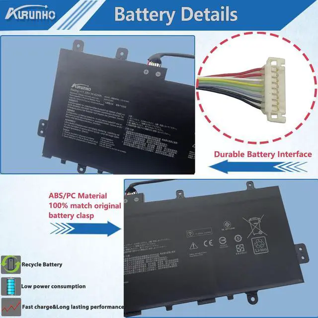 Alt view image 3 of 5 - AURUNHO C31N1845 42Wh Laptop Battery Replacement for Asus Chromebook Flip C436FA C436FA-DS388T C436FA-DS599T C436FA-E10087 Series 0B200-03570000 11.55V
