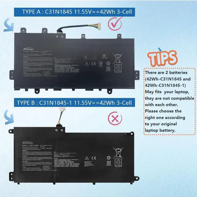 Alt view image 4 of 5 - AURUNHO C31N1845 42Wh Laptop Battery Replacement for Asus Chromebook Flip C436FA C436FA-DS388T C436FA-DS599T C436FA-E10087 Series 0B200-03570000 11.55V