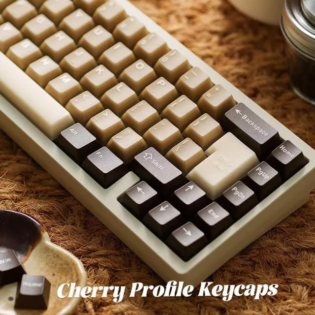 Alt view image 4 of 5 - Hunfuthr PBT Keycaps, Minimalist Brown Keycaps, 164 Key Custom Cherry Profile Keycap Set, Dye Sublimation Cute Coffee Key Cap for 60% 65% 75% 100% MX Switches Mechanical Keyboard(Coconut Latte)