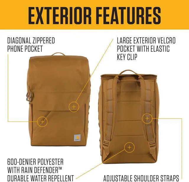 Alt view image 2 of 5 - Carhartt 21L Top-Load Backpack, Durable Water Resistant Coated Canvas Base W/ 17" Laptop Sleeve, Port