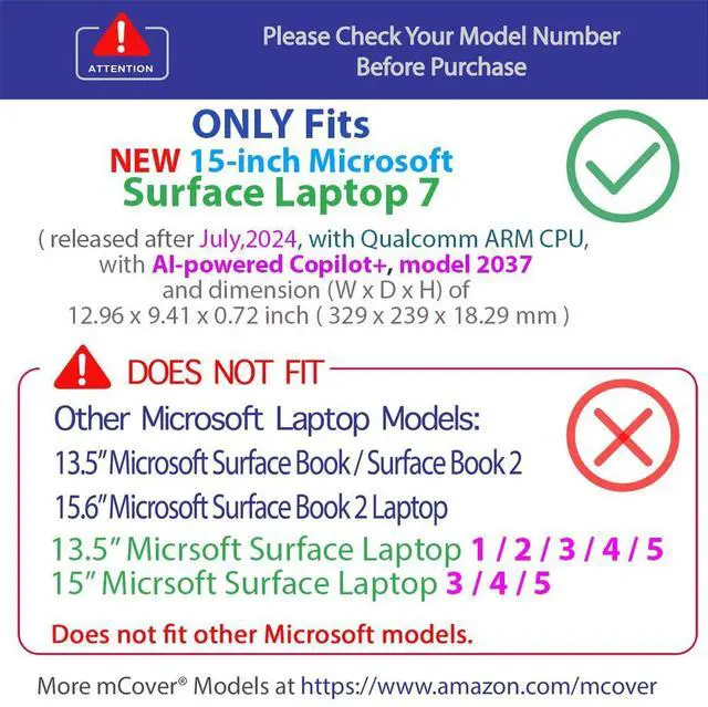 Alt view image 2 of 5 - mCover Case ONLY Compatible for 2024+ 15" Microsoft Surface Laptop 7 (Model# 2037) Windows PC with ARM CPU and AI-Powered Copilot+ (NOT Fitting Other Surface Models) - Clear