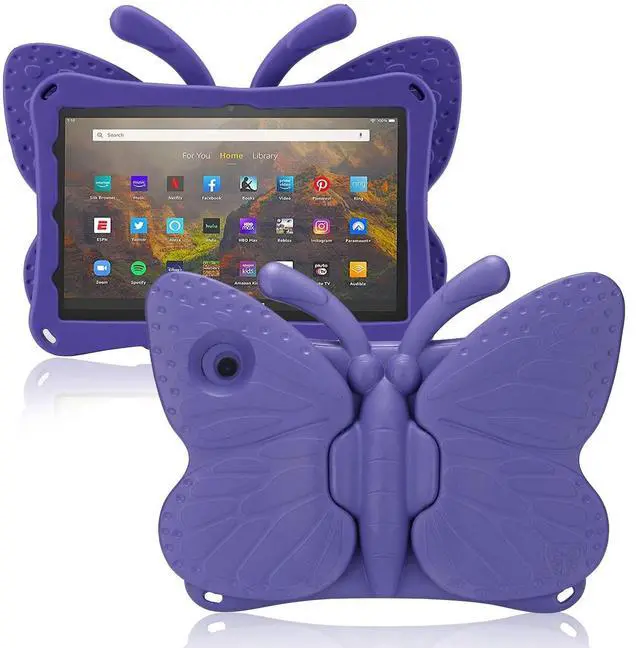Main image of JGY Fire Max 11 Kids Butterfly Case - EVA Foam Full Cover Sturdy Case with Stand, Pencil Holder, Shockproof, Rugged (Purple)