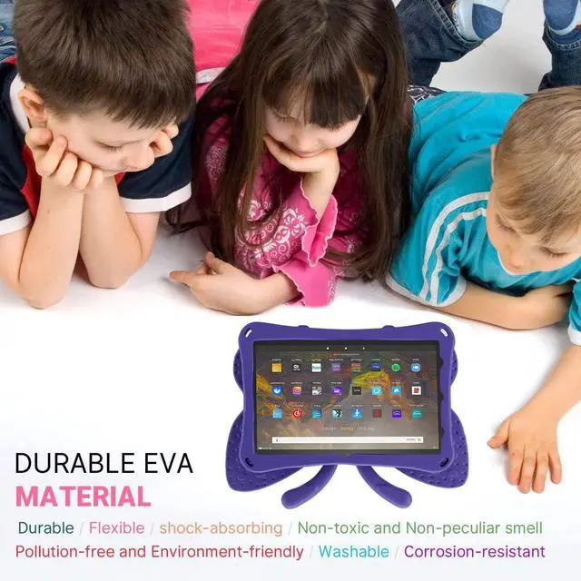 Alt view image 2 of 5 - JGY Fire Max 11 Kids Butterfly Case - EVA Foam Full Cover Sturdy Case with Stand, Pencil Holder, Shockproof, Rugged (Purple)