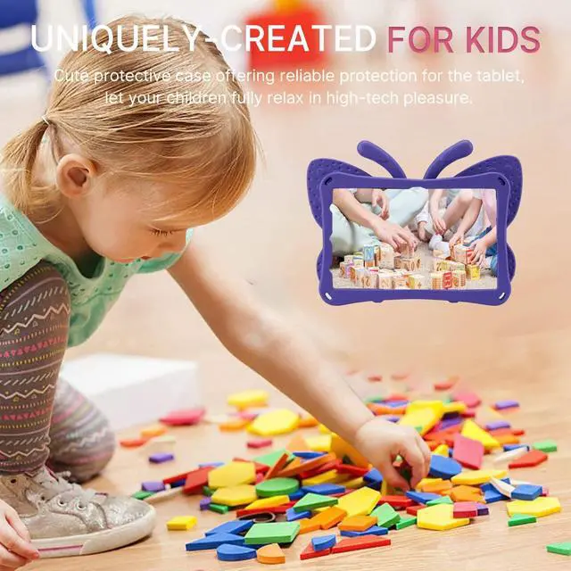 Alt view image 3 of 5 - JGY Fire Max 11 Kids Butterfly Case - EVA Foam Full Cover Sturdy Case with Stand, Pencil Holder, Shockproof, Rugged (Purple)