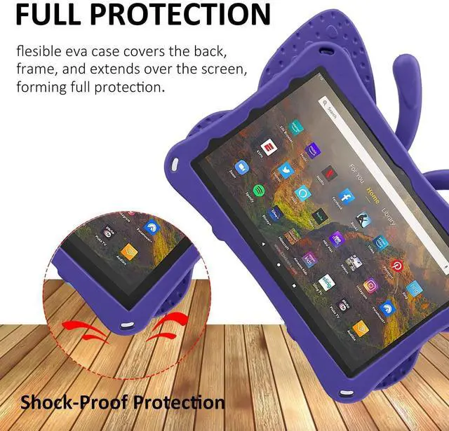 Alt view image 4 of 5 - JGY Fire Max 11 Kids Butterfly Case - EVA Foam Full Cover Sturdy Case with Stand, Pencil Holder, Shockproof, Rugged (Purple)