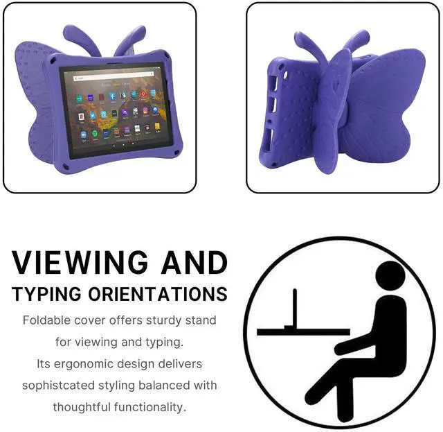 Alt view image 5 of 5 - JGY Fire Max 11 Kids Butterfly Case - EVA Foam Full Cover Sturdy Case with Stand, Pencil Holder, Shockproof, Rugged (Purple)