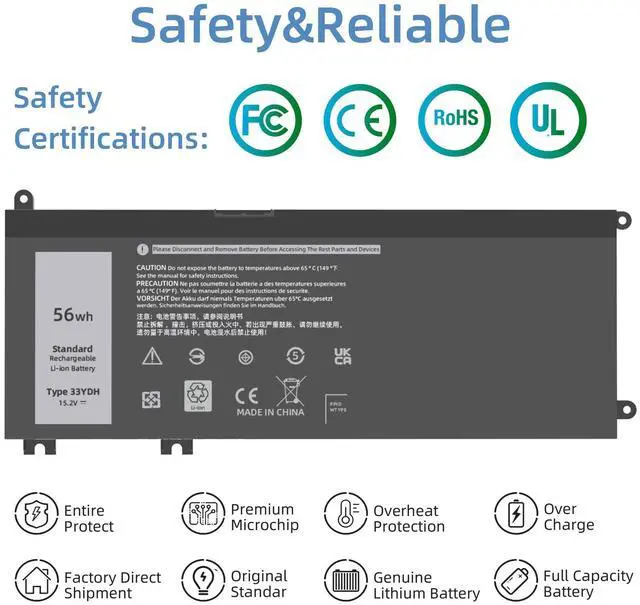 Alt view image 4 of 5 - JGTM 56Wh 33YDH Battery Replacement for Dell 17 7000 7779 13 7353 17 7778 15 7778 15 7577 P30E 7786 7773 3779 G5 7588 3579 5587 G7 G3 Latitude 13 3380 14 3490 15 3590 3580 3500mWh 15.2V