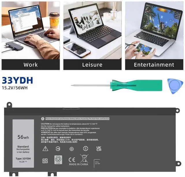 Alt view image 5 of 5 - JGTM 56Wh 33YDH Battery Replacement for Dell 17 7000 7779 13 7353 17 7778 15 7778 15 7577 P30E 7786 7773 3779 G5 7588 3579 5587 G7 G3 Latitude 13 3380 14 3490 15 3590 3580 3500mWh 15.2V