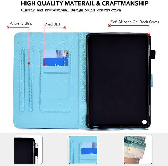 Alt view image 3 of 5 - Folio Cover for Fire HD 10 11th Gen, 2021 Fire HD 10 Plus Case, Techcircle Slim Stand Soft Back Pen Loop Card Holder Wake/Sleep Wallet Case for All-New Amazon Fire HD 10/10 Plus 2021, Love Beach