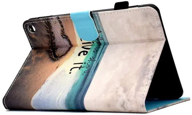 Alt view image 5 of 5 - Folio Cover for Fire HD 10 11th Gen, 2021 Fire HD 10 Plus Case, Techcircle Slim Stand Soft Back Pen Loop Card Holder Wake/Sleep Wallet Case for All-New Amazon Fire HD 10/10 Plus 2021, Love Beach