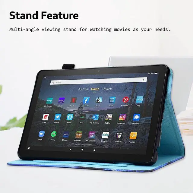 Alt view image 4 of 5 - Folio Cover for Fire HD 10 11th Gen, 2021 Fire HD 10 Plus Case, Techcircle Slim Stand Soft Back Pen Loop Card Holder Wake/Sleep Wallet Case for All-New Amazon Fire HD 10/10 Plus 2021, Love Beach
