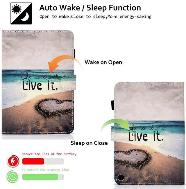 Alt view image 2 of 5 - Folio Cover for Fire HD 10 11th Gen, 2021 Fire HD 10 Plus Case, Techcircle Slim Stand Soft Back Pen Loop Card Holder Wake/Sleep Wallet Case for All-New Amazon Fire HD 10/10 Plus 2021, Love Beach