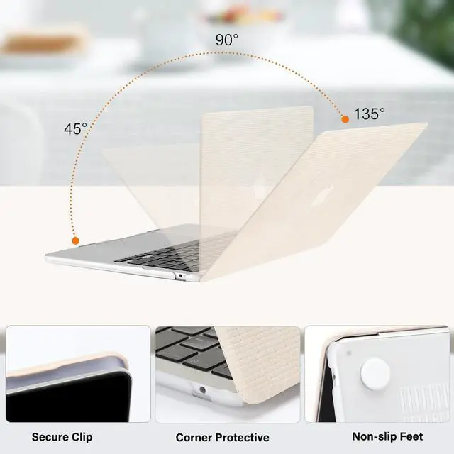 Alt view image 5 of 5 - MOSISO Compatible with MacBook Air 13 inch Case 2025-2022 M4 A3240 M3 A3113 M2 A2681, Anti-Fingerprint Square Grid PU Leather Coated Hard Shell&Keyboard Cover for MacBook Air 13.6 inch Case, Beige