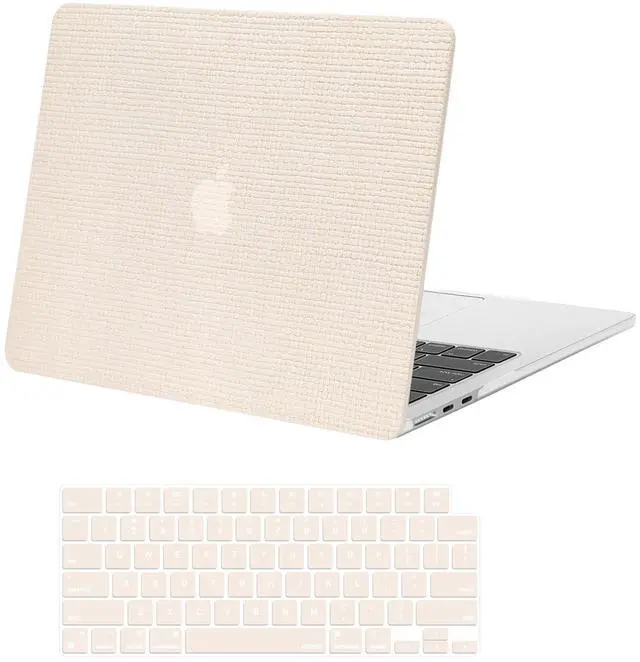 Main image of MOSISO Compatible with MacBook Air 13 inch Case 2025-2022 M4 A3240 M3 A3113 M2 A2681, Anti-Fingerprint Square Grid PU Leather Coated Hard Shell&Keyboard Cover for MacBook Air 13.6 inch Case, Beige