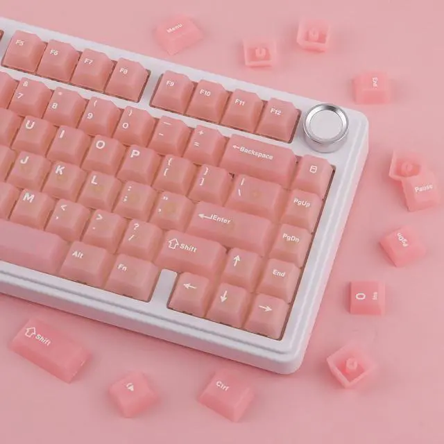 Alt view image 2 of 5 - TYRIXKI Clear Keycaps, Pink Custom Keycaps 75 Percent, 123 Keys Shine Through Transparent Jelly Cute Keycap, PC Material Cherry Profile Keyboard Key Cap Set for Cherry Gateron MX Mechanical Keyboard