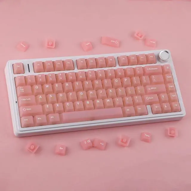 Alt view image 3 of 5 - TYRIXKI Clear Keycaps, Pink Custom Keycaps 75 Percent, 123 Keys Shine Through Transparent Jelly Cute Keycap, PC Material Cherry Profile Keyboard Key Cap Set for Cherry Gateron MX Mechanical Keyboard